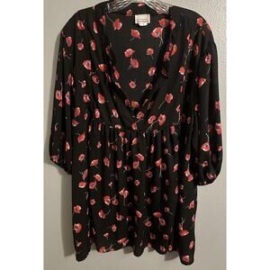 SWAK Sealed With A Kiss Women Plus Size 1X Black Floral ChiffonTunic Baby Doll